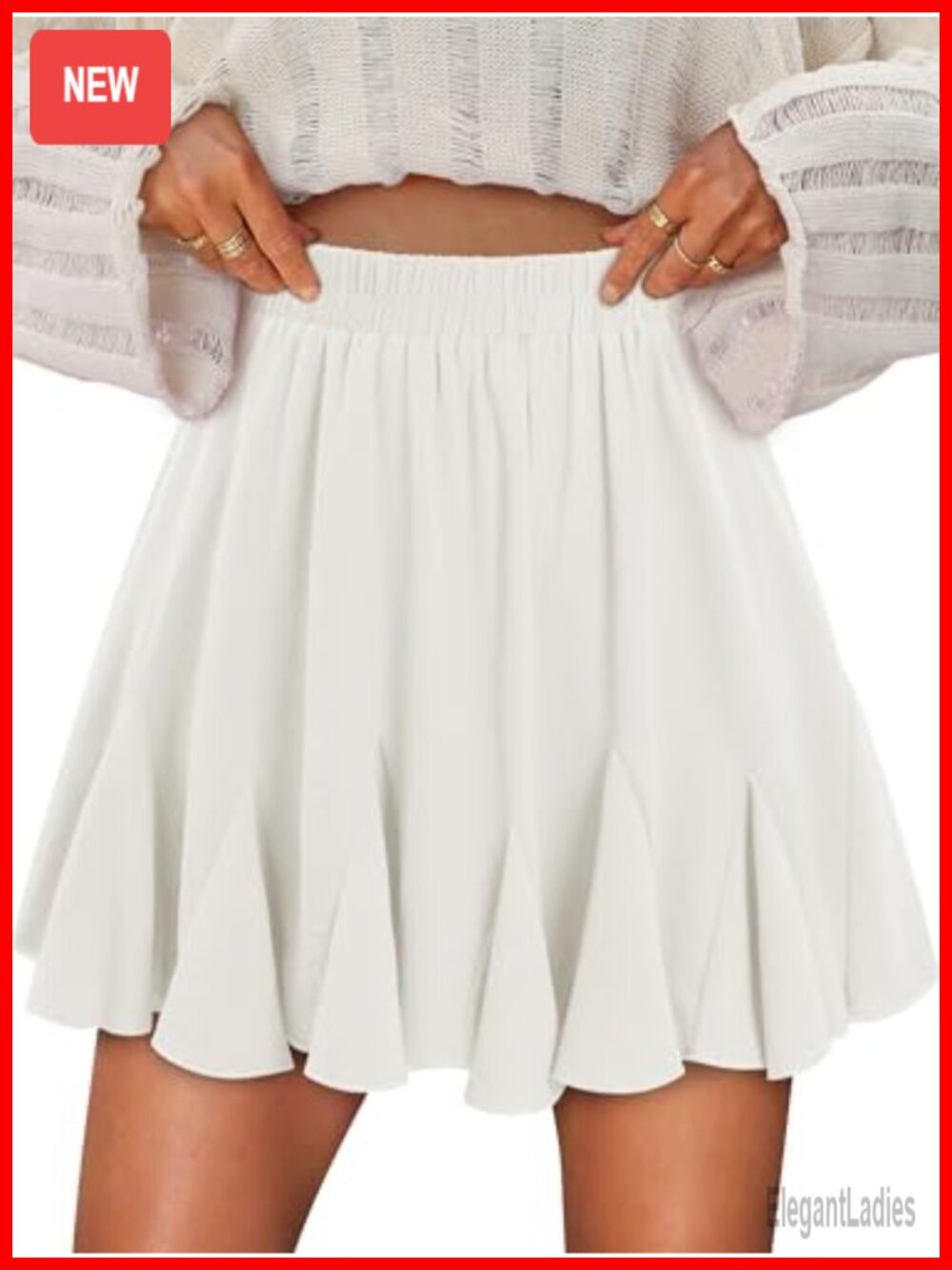Pleated Skater Skirt High Waisted Ruffled Flared Mini Women's